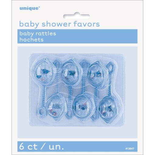 Baby Rattle 2.5&Quot; Blue Favors 6Ct