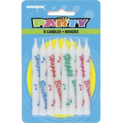 Happy Birthday Printed Candles Astd 8Ct