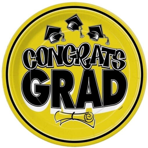 Yellow Congrats Grad Plates 9&Quot; 20Ct