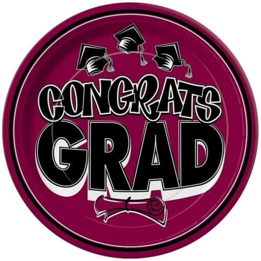 Burgundy Congrats Grad Plates 9&Quot; 20Ct