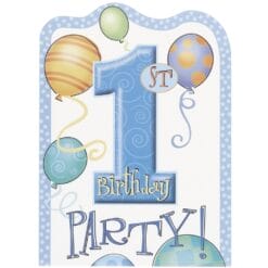 1st Birthday Blue Balloons Invites 8CT