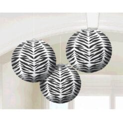 Zebra Round Paper Lanterns 3CT