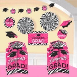Pink & Black Zebra Grad Decor Kit