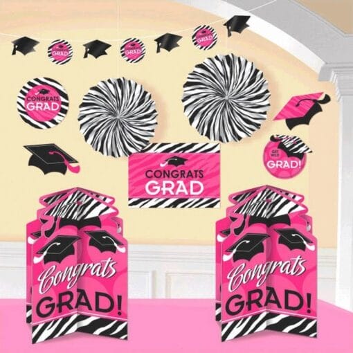 Pink &Amp; Black Zebra Grad Decor Kit