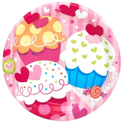 Cupcake Hearts Plate Paper 7&Quot; 8Ct