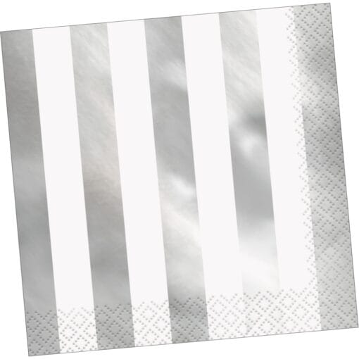 Silver Foil Stripe Napkins Lunch 16Ct