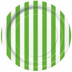 Lime Green Stripe Plates 7" 8CT