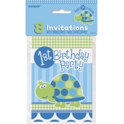 First Bday Turtle Invitations 8CT