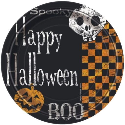Checkered Halloween Plates 7&Quot; 8Ct