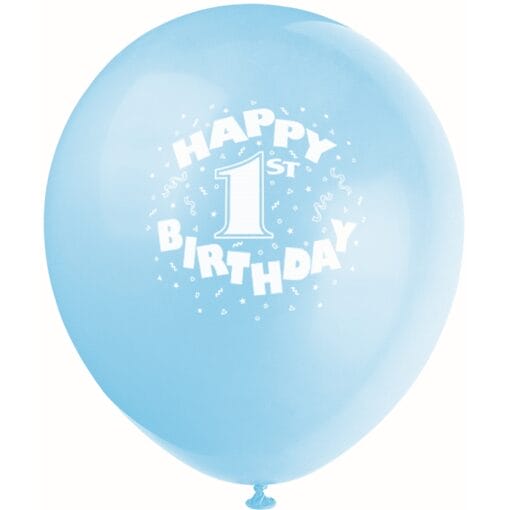 12&Quot; 1St Birthday Blue Ltx Balloons 6Ct