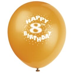 12" 8th Birthday Latex Balloons 2S 6CT