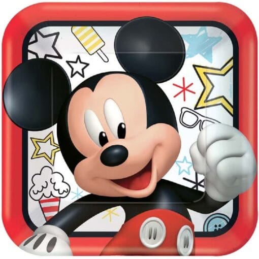 Mickey Mouse On The Go Plates Sqr 9&Quot; 8Ct