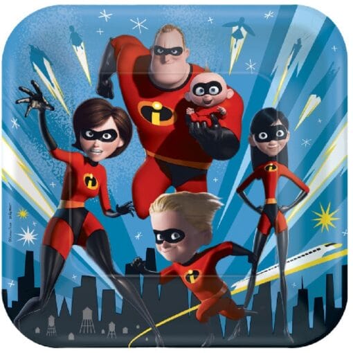 Incredibles 2 Plates Square 9&Quot; 8Ct