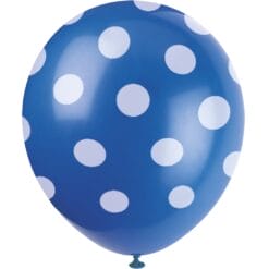 12" Royal Blue w/White Dots Balloons 6CT