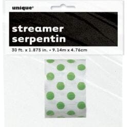 Lime Green Dots Crepe Streamer 30FT