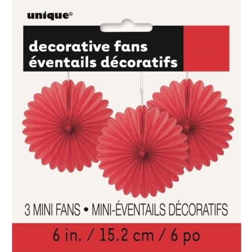 Decorative Fan 6&Quot; Red 3Ct