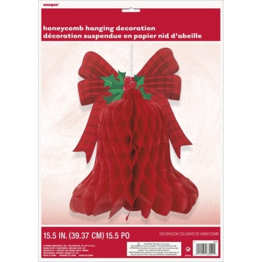 Christmas Red Bell Hnycmb Hng Decor 15&Quot;