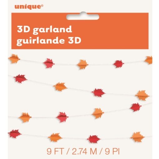 Fall Leaves 3D Paper Garland 9Ft