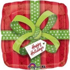18" SQR Happy Holidays Gift Foil BLN