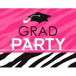 Pink & Zebra Grad Party Invites 50CT