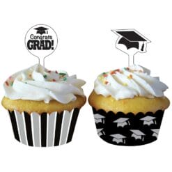 Black Grad Cupcake Wraps w/Picks 12CT