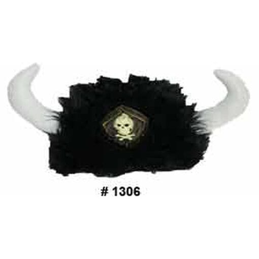 Black Furry Viking Helmet With Skull