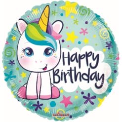 18" RND Bday Cute Unicorn Balloon