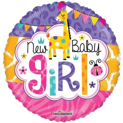 18&Quot; Rnd New Baby Girl Giraffe Balloon