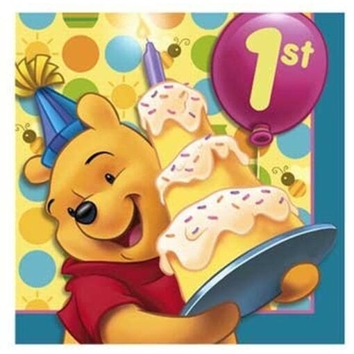 Pooh'S 1St Birthday Napkins Lunch 16Ct