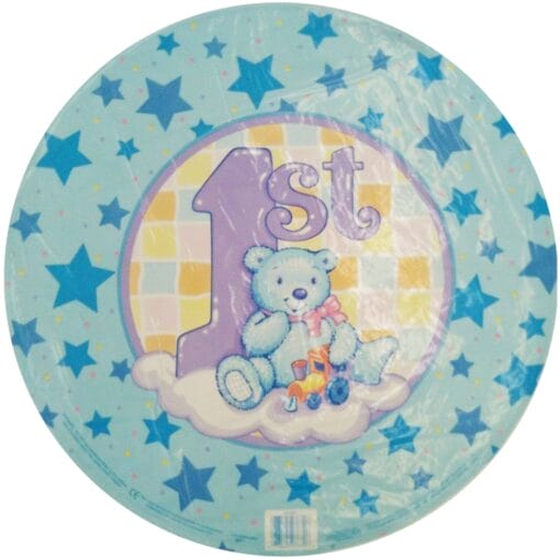 18&Quot; Rnd Blue 1St Birthday W/Bear 1Sided