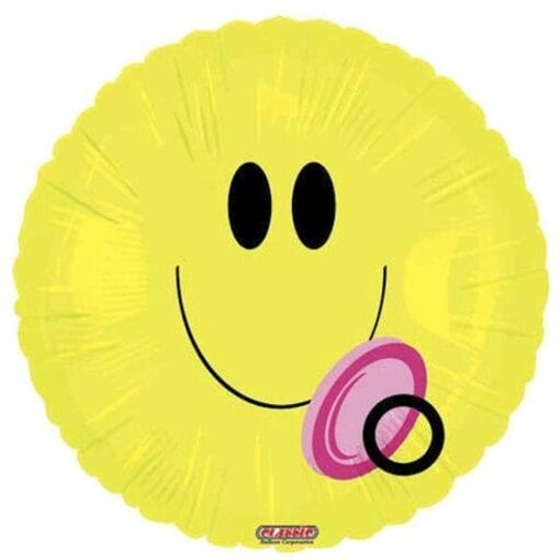 18&Quot; Rnd Smiley W/Pink Binky Foil Balloon