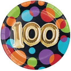 Balloon Birthday Plates 100yo 7" 8CT