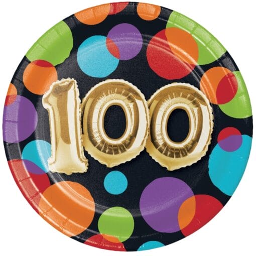 Balloon Birthday Plates 100Yo 7&Quot; 8Ct