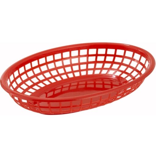 Oval Red Food Basket Plastic 9 3/8&Quot;