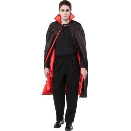 Lined Satin Cape Red/Black 48&Quot; W/Collar