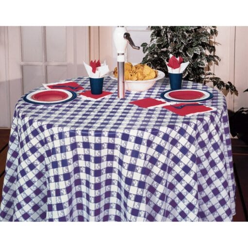 Blue Gingham Tablecover Plastic Rnd 82&Quot;