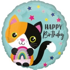 18" RND Calico Cat Happy Bday Foil BLLN
