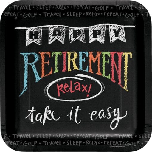 Retirement Chalk Plates Sqr 9&Quot; 8Ct