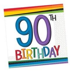 90th Birthday RNBW Napkins Beverage 16CT