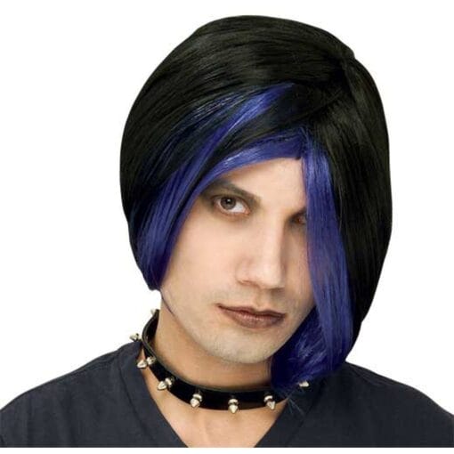 Goth Brother Wig Black W/Blue