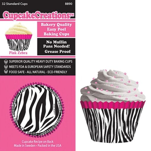 Pink Zebra Cupcake Cups 32Pc Std Size
