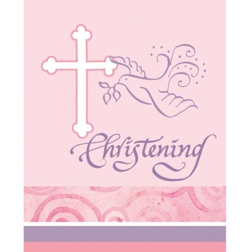 F/Dove Pink Invitations Christening 8Ct