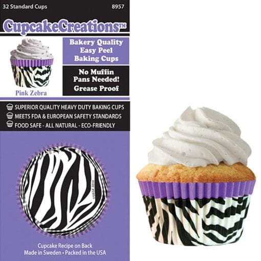 Purple Zebra Cupcake Cups 32Pc Std Size