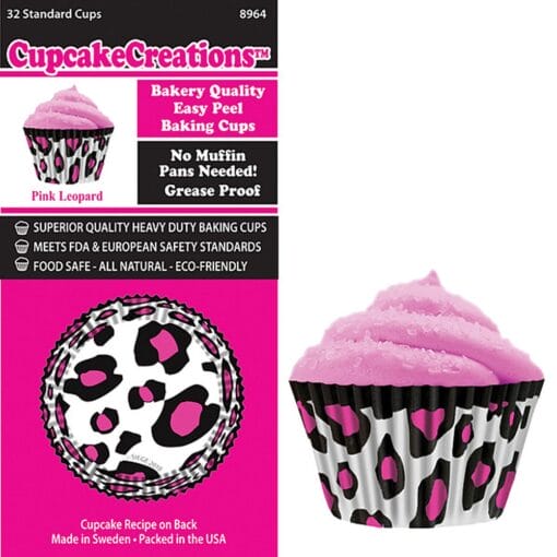 Pink Leopard Cupcake Cups 32Pc Std Size