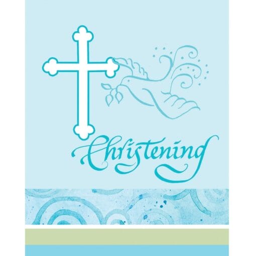 F/Dove Blue Invitations Christening 8Ct