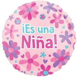 18" RND Es Una Nina w/Flowers Balloon