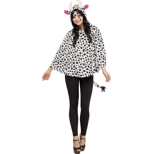 Cow Hooded Poncho Adult Os(4-14)