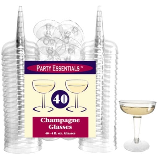 Champagne Glasses, Clear 2Pc 4Oz 40Ct