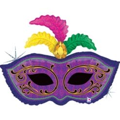 34" SHP Mardi Gras Feather Mask Foil BLN