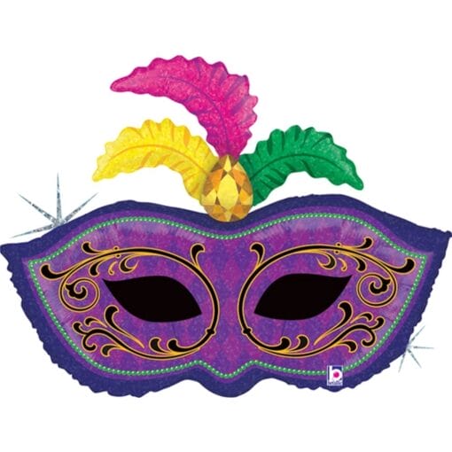 34&Quot; Shp Mardi Gras Feather Mask Foil Bln